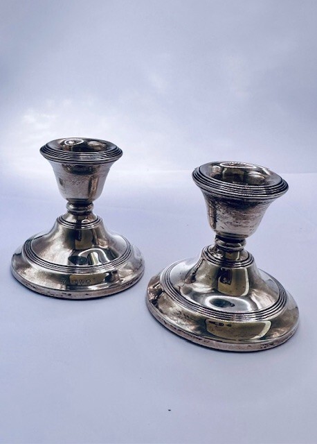Antique Pair Candlesticks Solid Silver Hallmarked  Table Ware Candle Holder