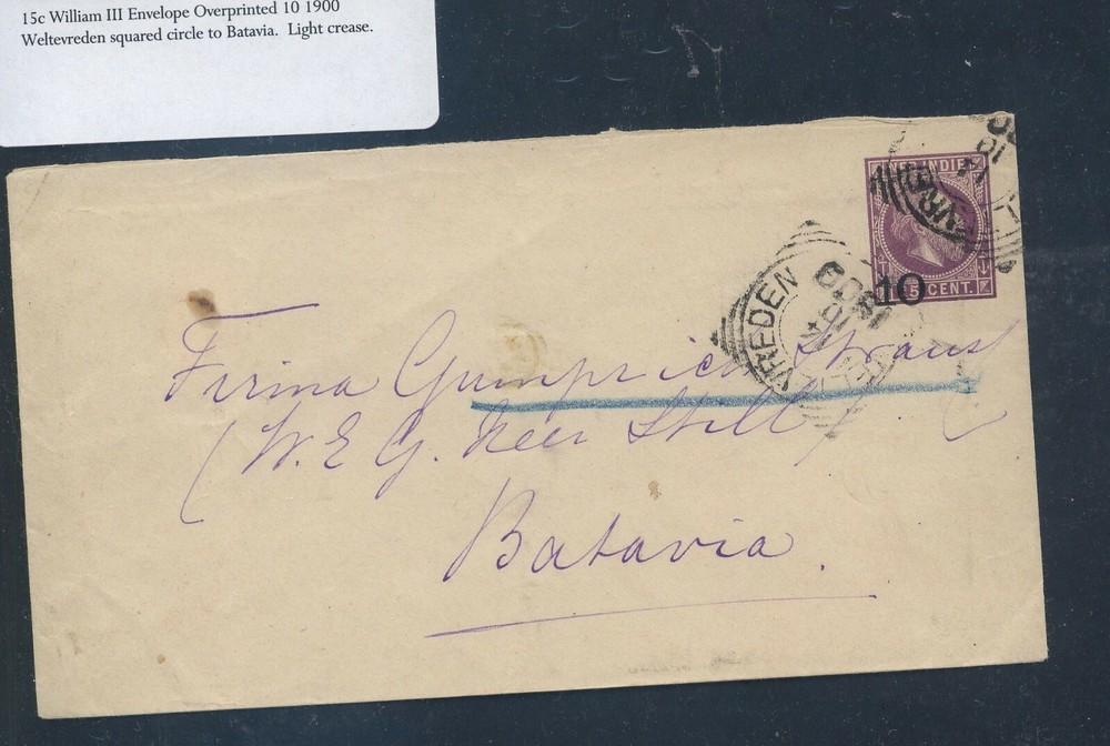 Netherlands Indies   revalued  postal  envelope  1900  local use