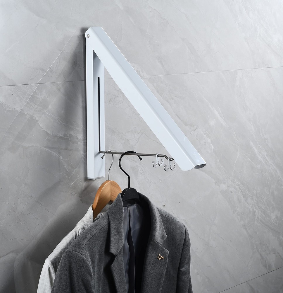 White Retractable Clothes Rack 2 Pack - Wall Mounted Folding Clothes Hanger D...