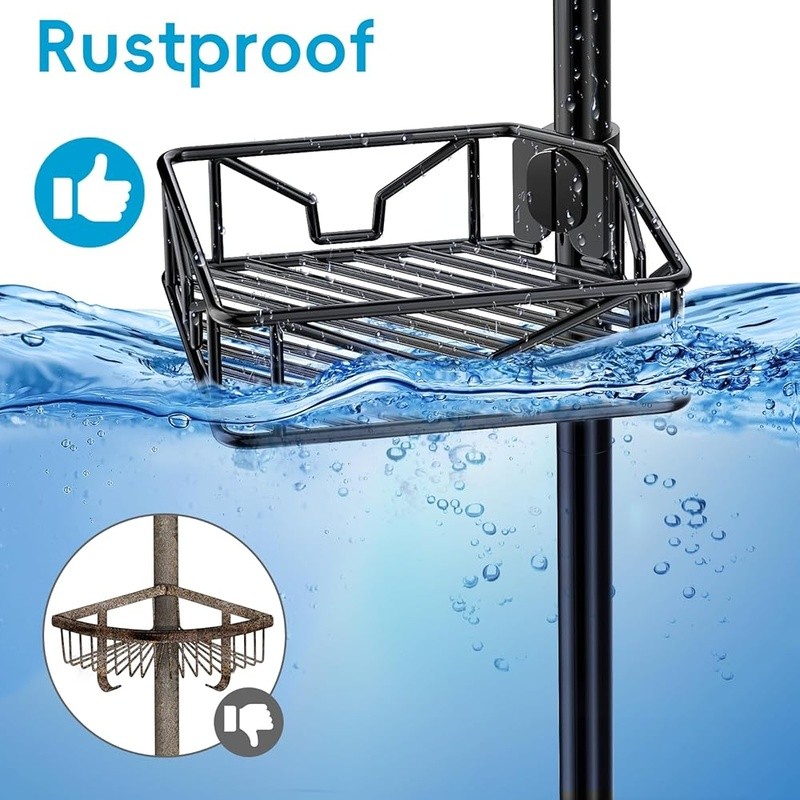 Height Adjustable Corner Tension Pole Shower Caddy 5 Baskets Rust Proof 2 Hooks