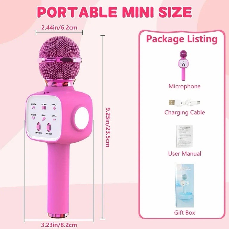 Kids Bluetooth Karaoke Microphone Wireless Handheld Mic Speaker Flashing Light