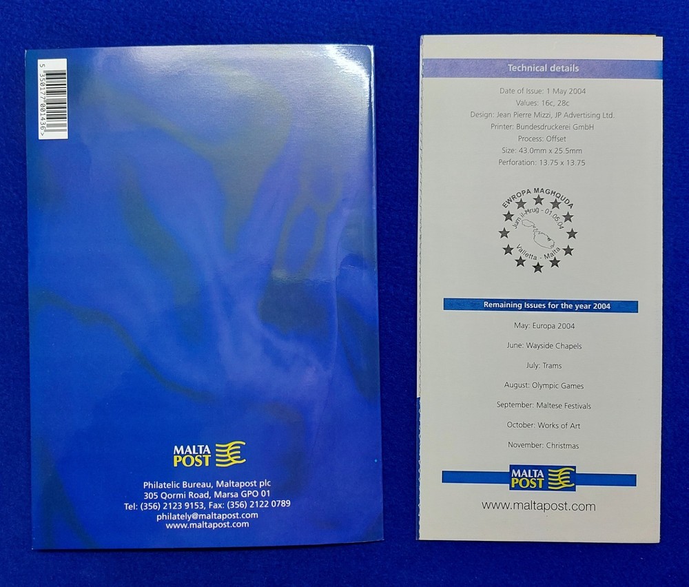 2004 Malta, United Europe Joint Issue Stamp Presentation Folder & Leaflet - Mint