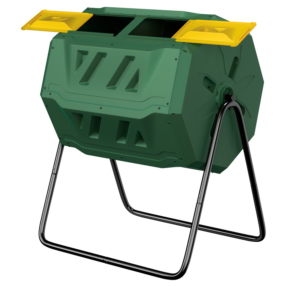 Chambers Composting Tumbler 43 Gallon Dual Batch Rotating Compost Bin Green