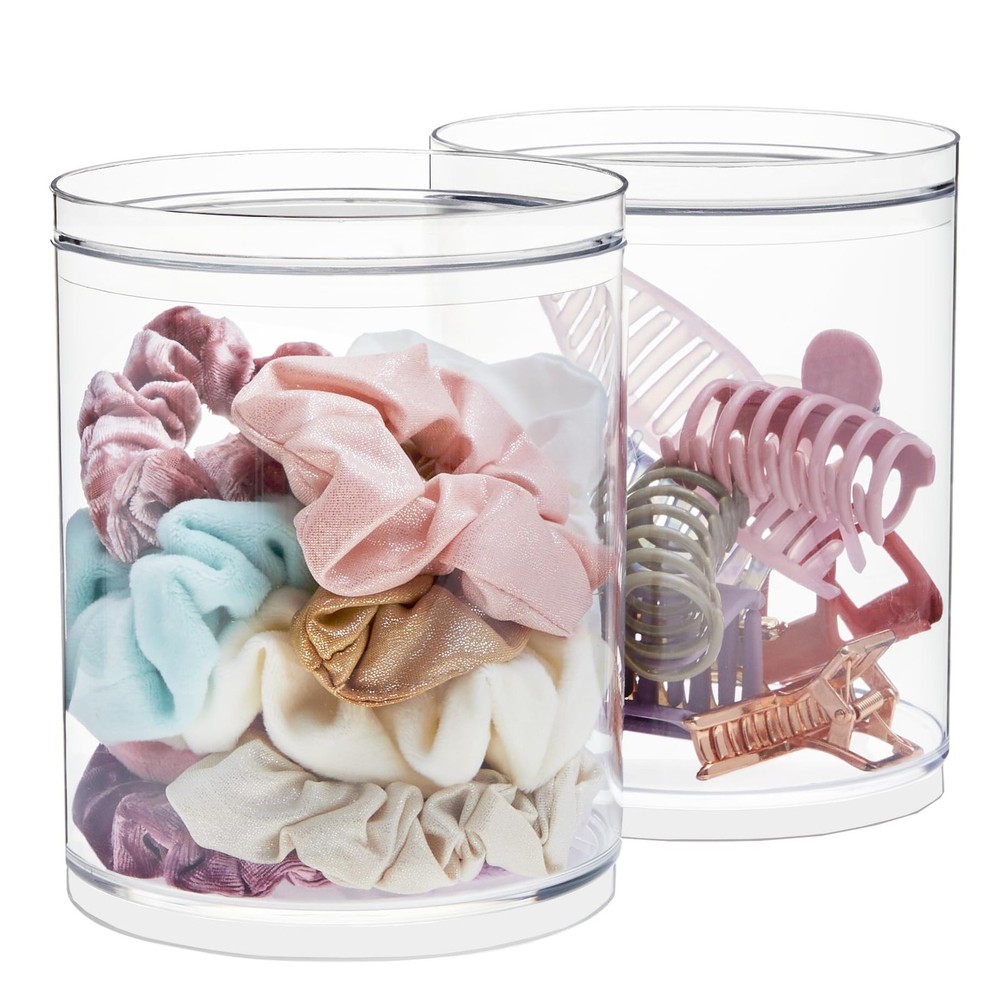 STORi Bella Tall Scrunchie Holder | Stackable Clear Plastic Container Set of ...