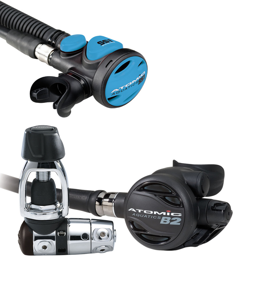 Atomic Aquatics B2 Regulator Yoke Black with SS1 Safe Second Stainless