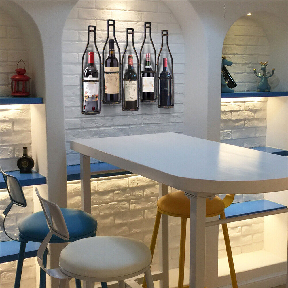 5-Bottles Wall Mounted Wine Rack Bottle Holder Kitchen Bar Wine Storage Display