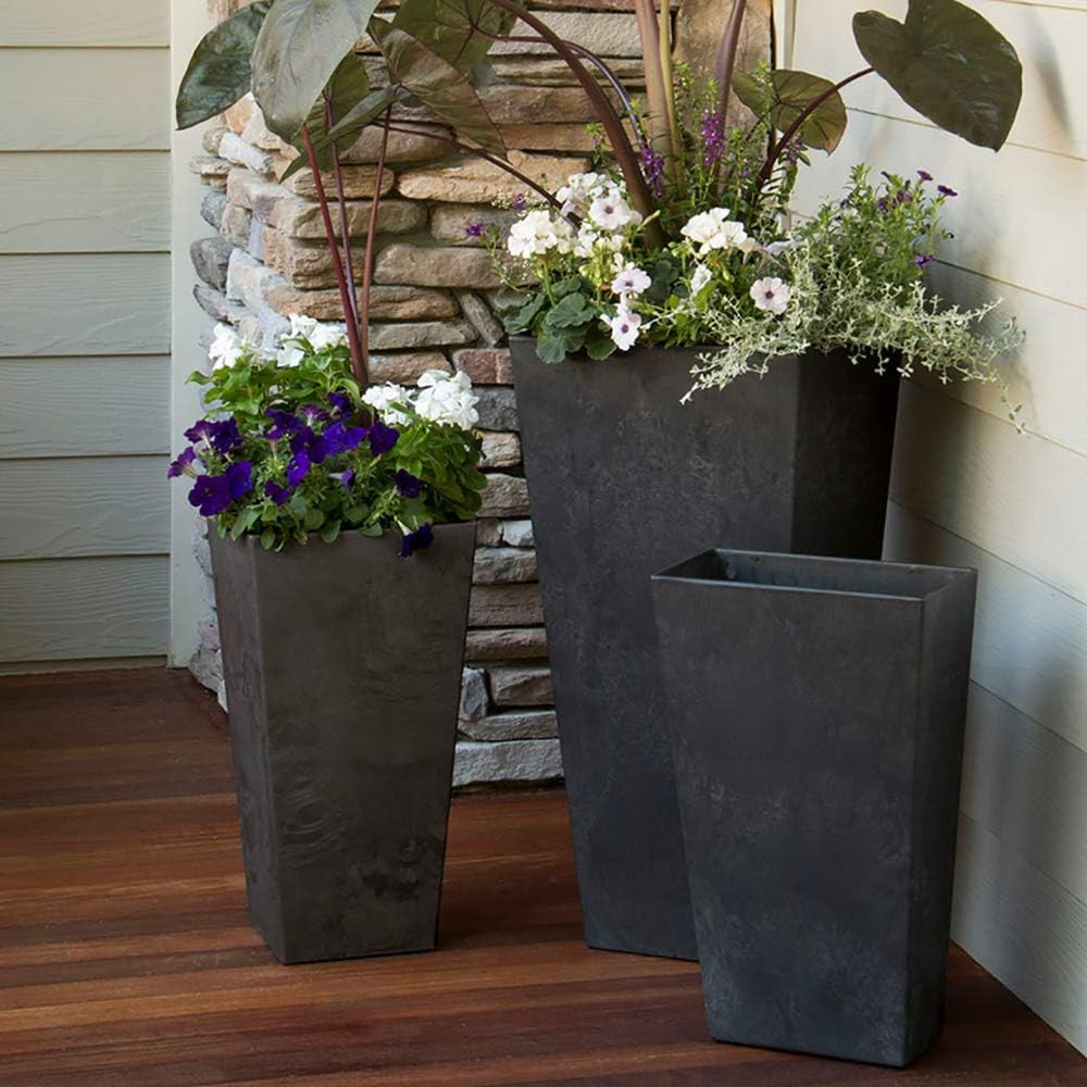 , Ella Tall Planter, Black, 13.5"