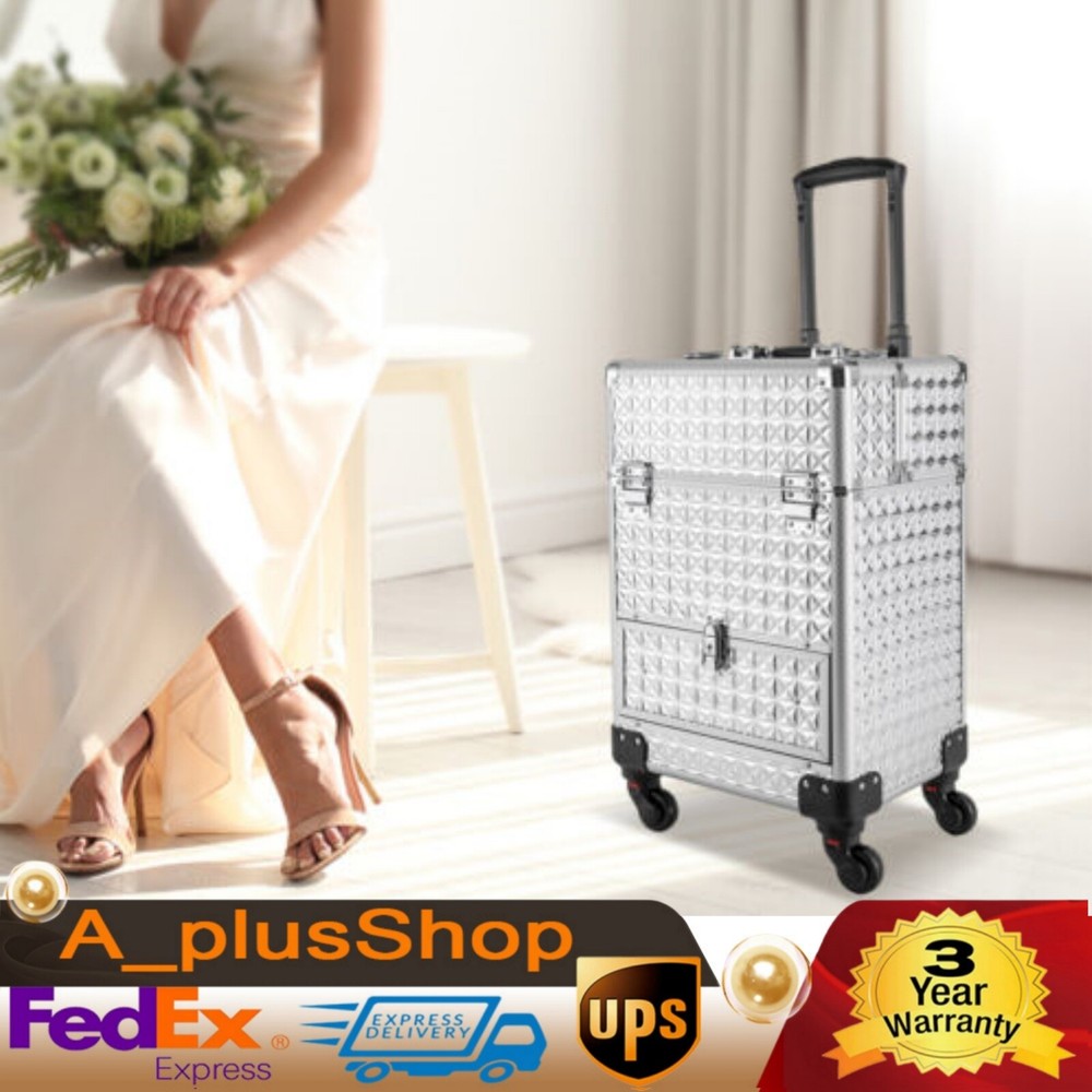 Rolling Nail Case Wheeled Manicure Makeup Train Box Storage Case Organizer