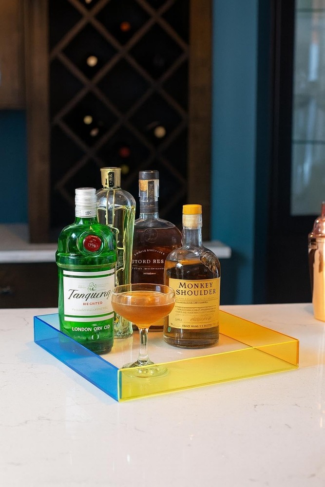 Acrylic Serving Tray,Blue, Yellow & Orange Gradient, Rectangular Colorful Dec...