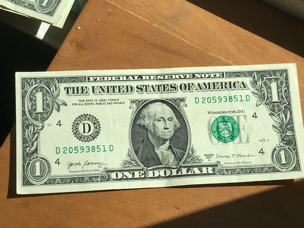 2017 1 Dollar Bill light/heavy Ink ERROR Serial Number .