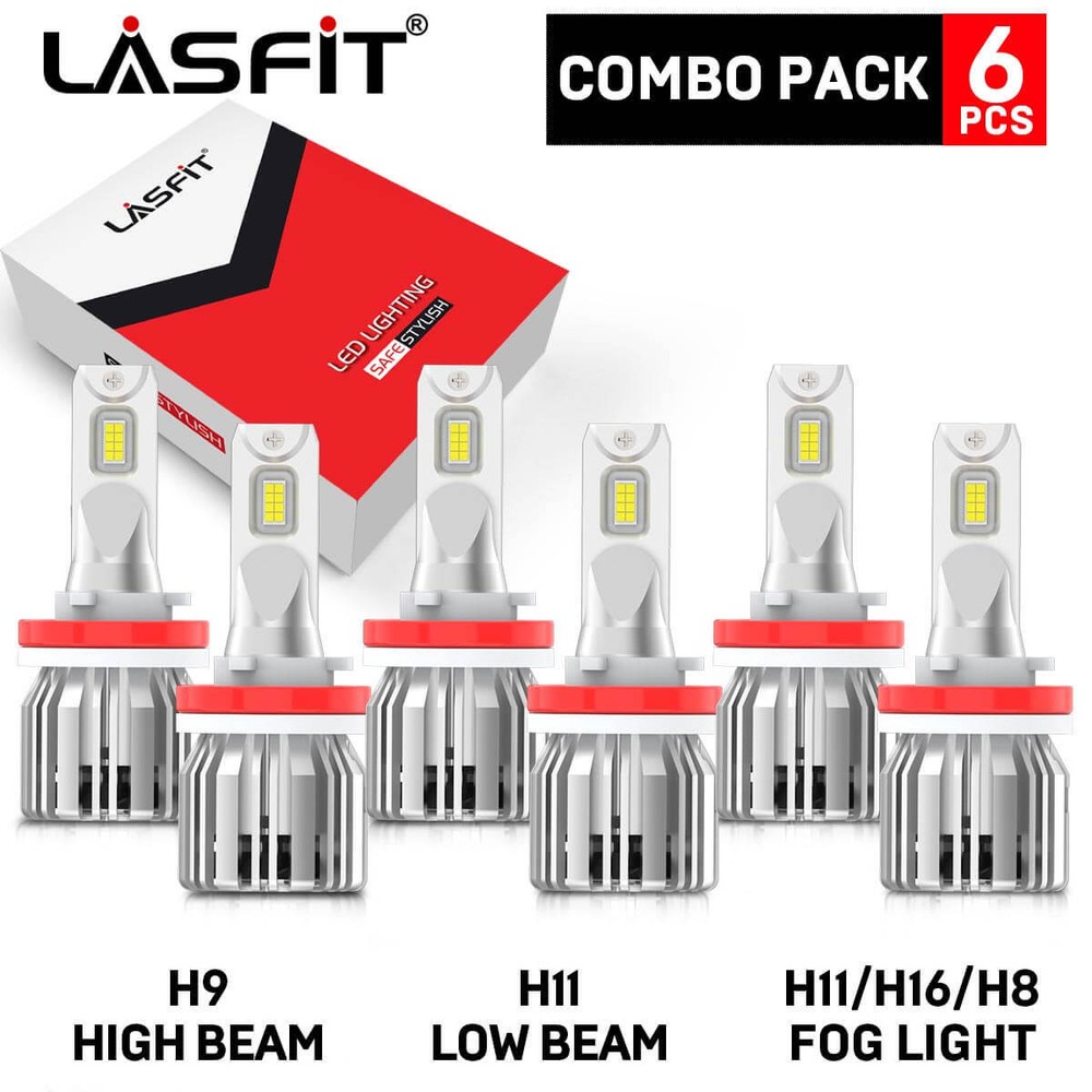 LASFIT H11 LED Headlight High Low Beam Fog Light Bulb 6000K Super White Lamp 6X