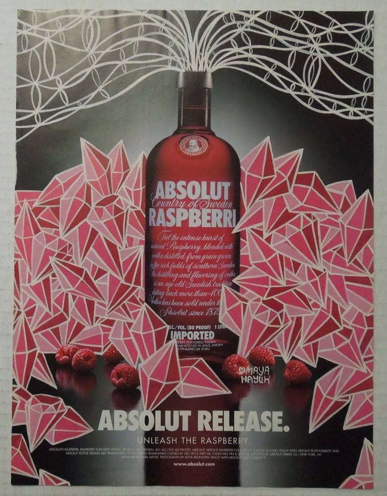 2004 ABSOLUT RASPBERRI Vodka Magazine Ad - Unleash The Raspberry.
