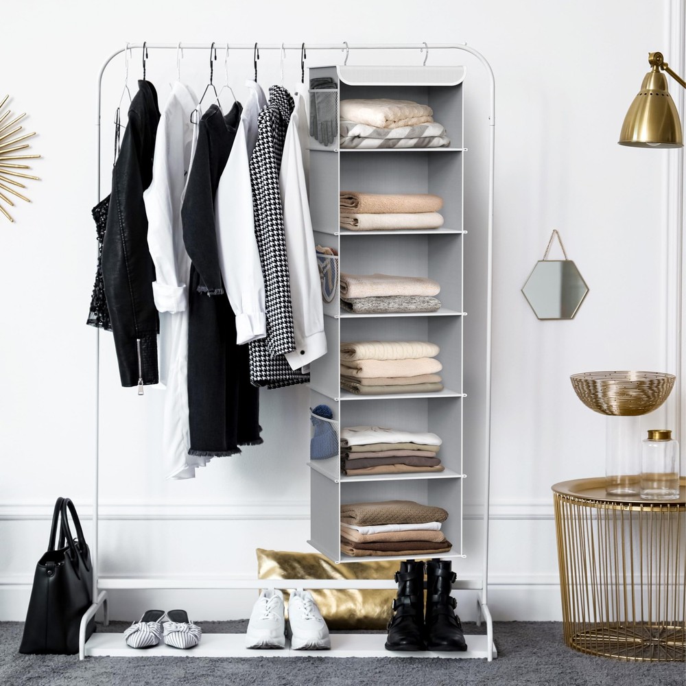 6 Shelf Hanging Closet Organizer, Gray