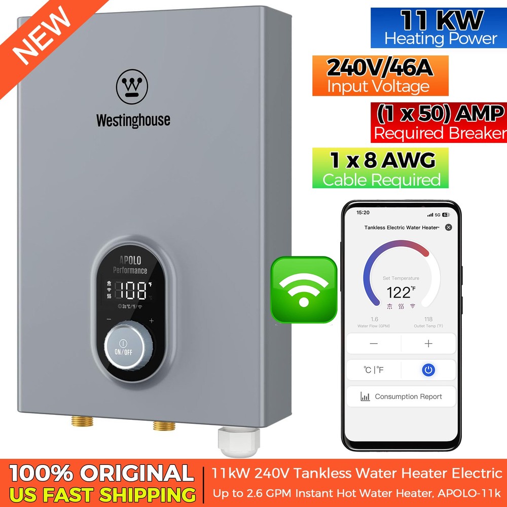 WestingHouse 11kW Electric Tankless Water Heater Instant Hot Water WIFI Alexa