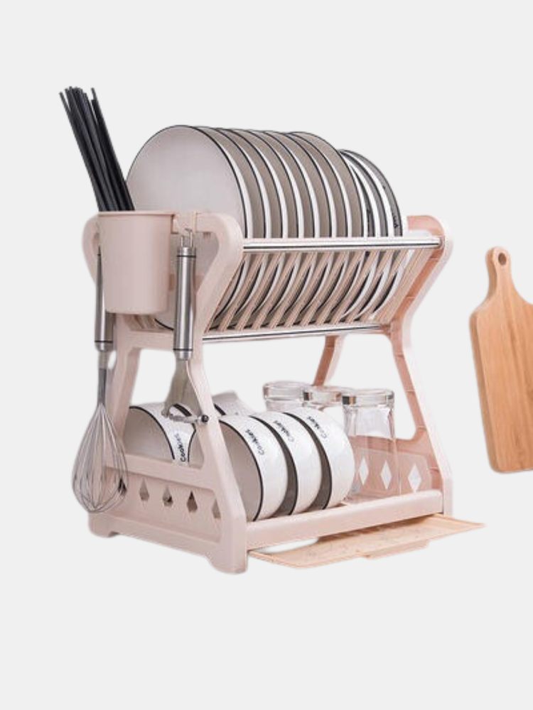 Double Layer Kitchen Dishes Storage Drain Rack Household Plastic Dishes Storage