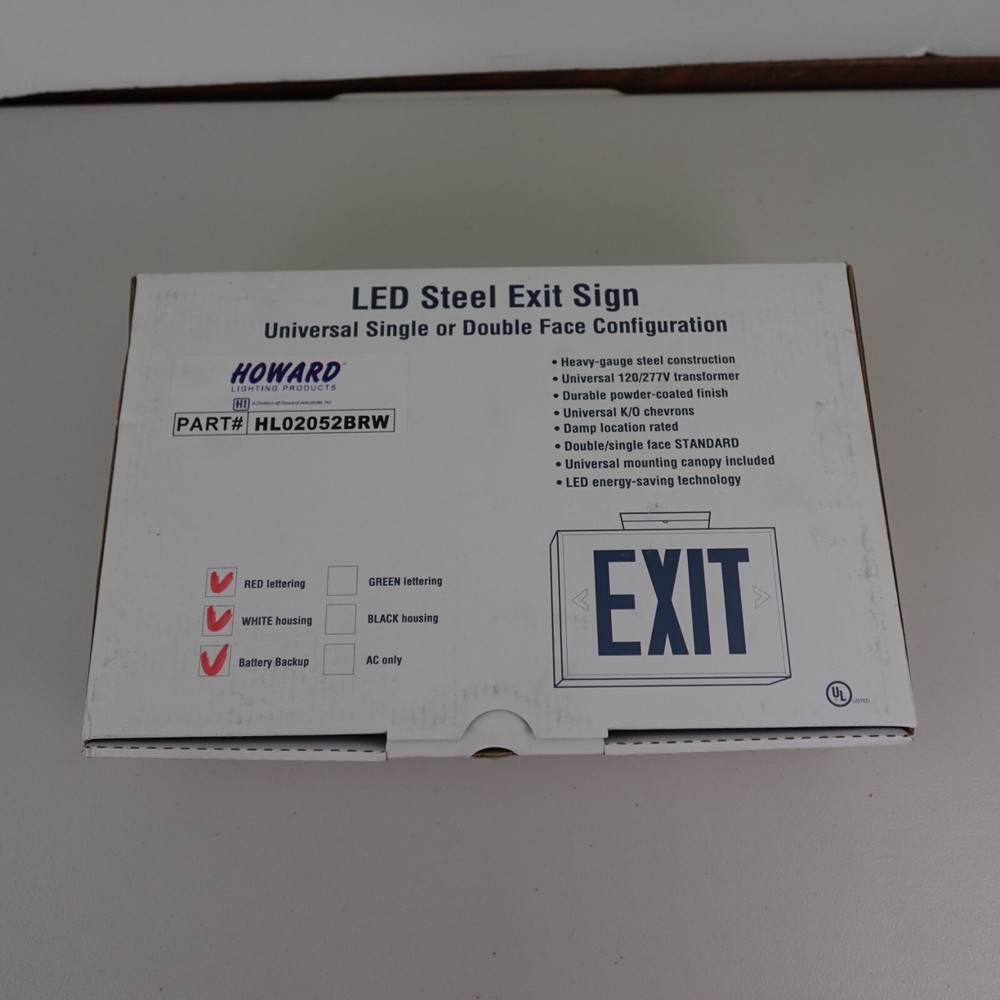 Howard Lighting HL02052BRW Exit Sign Single/Double Sided Red Letters White Case