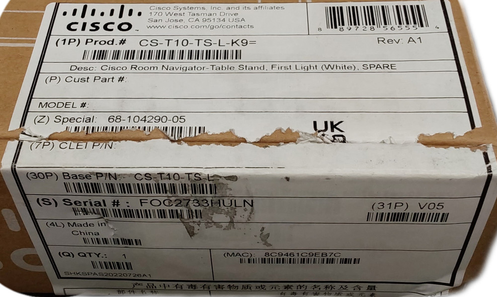 Cisco Touch 10 Tablet Conference Controller CD-T10-TS-L-K9