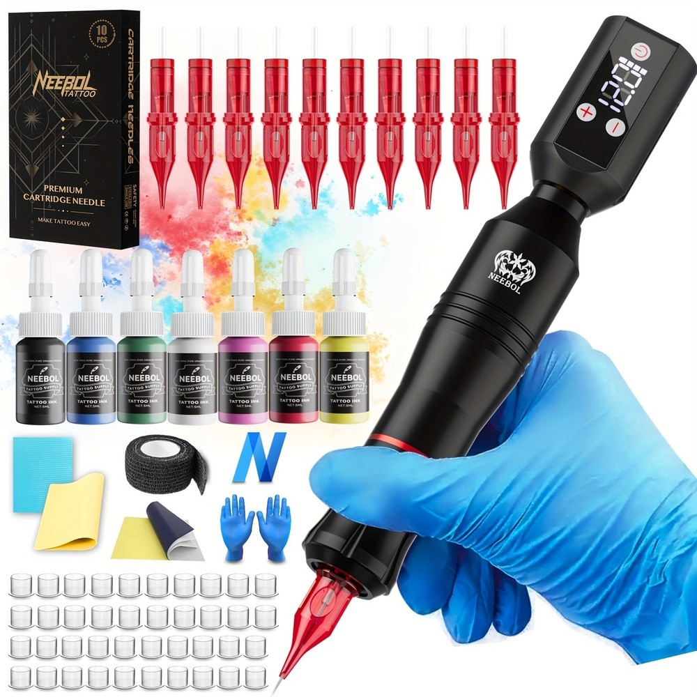 Wireless Tattoo Kit Complete for Beginners Pen Machine with Power Supply Needles