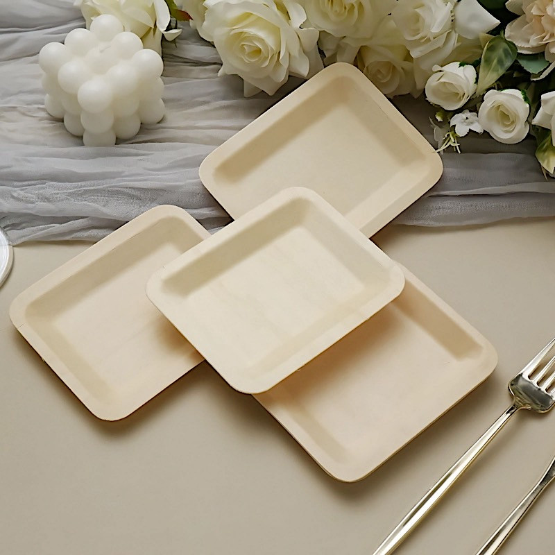 25 pcs Natural Sustainable Bamboo 5" x 4" Mini Rectangular Plates Disposable