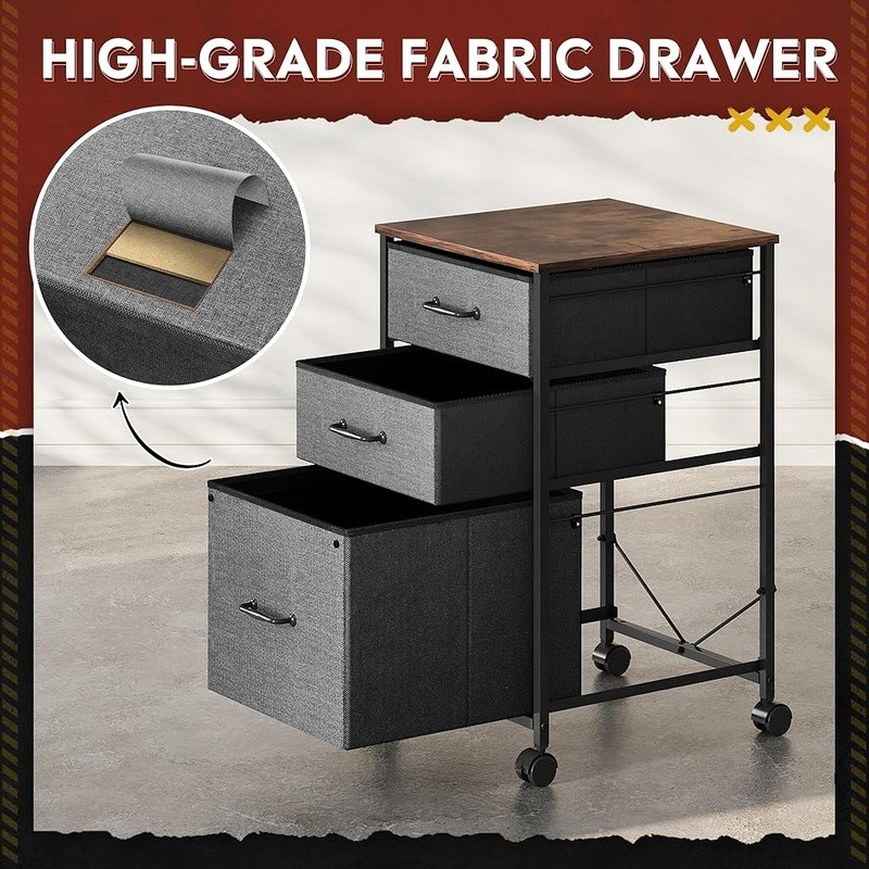 Mobile File Cabinet Rolling Printer Stand W/ 3 Drawers Office Storage Solution