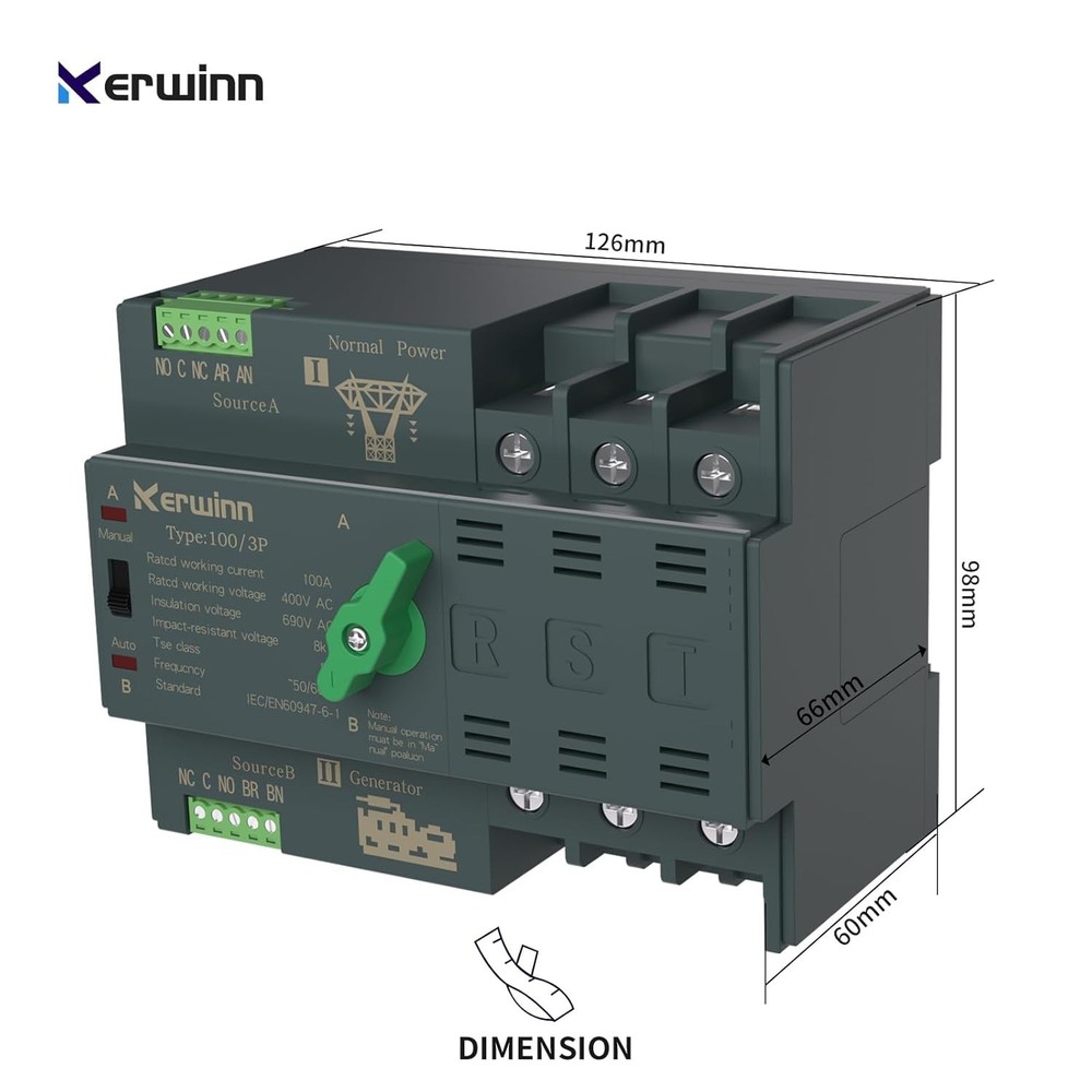 100 Amp Automatic Transfer Switch - 220V Dual Power Selector for Home & Office