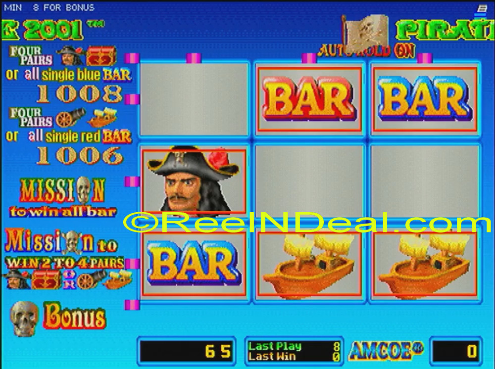 Amcoe Pirate 2001 Cherry Master 8-Liner Slot Machine Optional Skill Spin & Hold