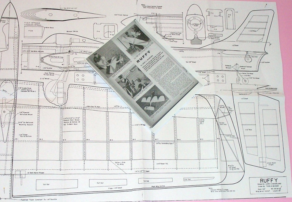 McFarland's RUFFY PLAN + CONSTRUCTION ARTICLE for 50" UC Stunt Model Airplane