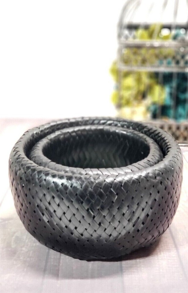 Black Bamboo Nesting Baskets Multipurpose Kitchen Bowls Bathroom Bambu -Set of 2
