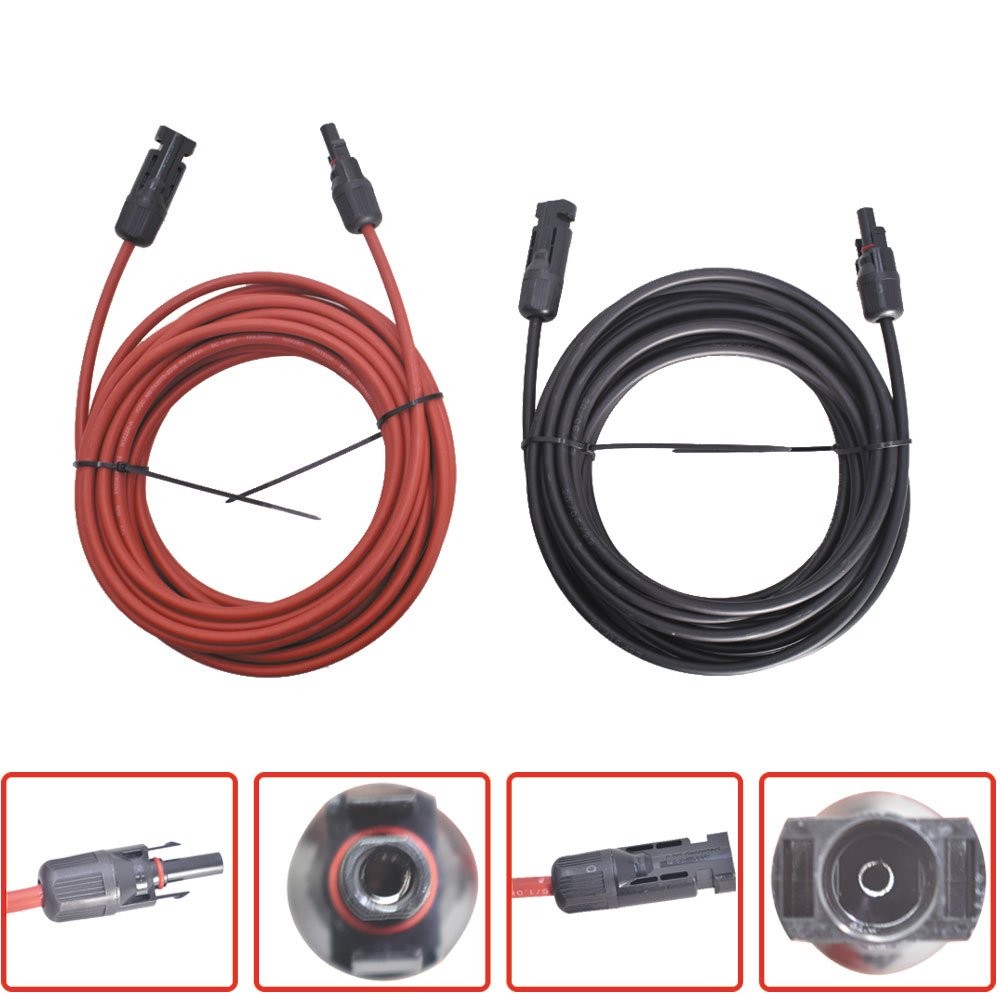 Black + Red 30 Feet Wire Connector Solar Panel Extension Cable 1 Pair 10AWG