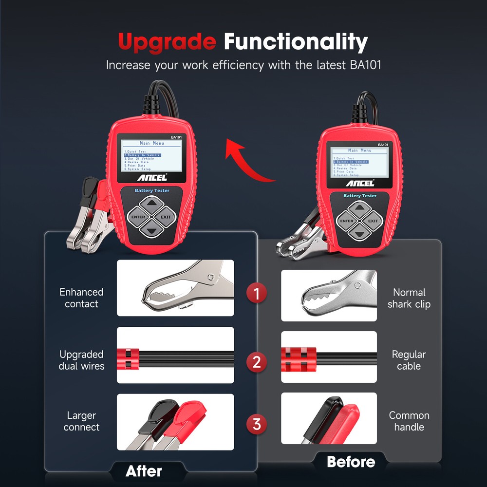 ANCEL BA101 Car Battery Tester 12V Load Tester Cranking Charging System Analyzer
