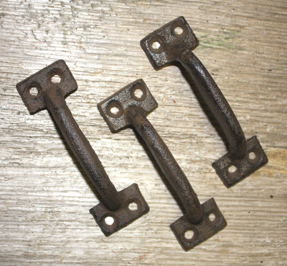 3 Cast Iron TINY Antique Style RUSTIC Barn Handle, Gate Pull Shed Door Handles