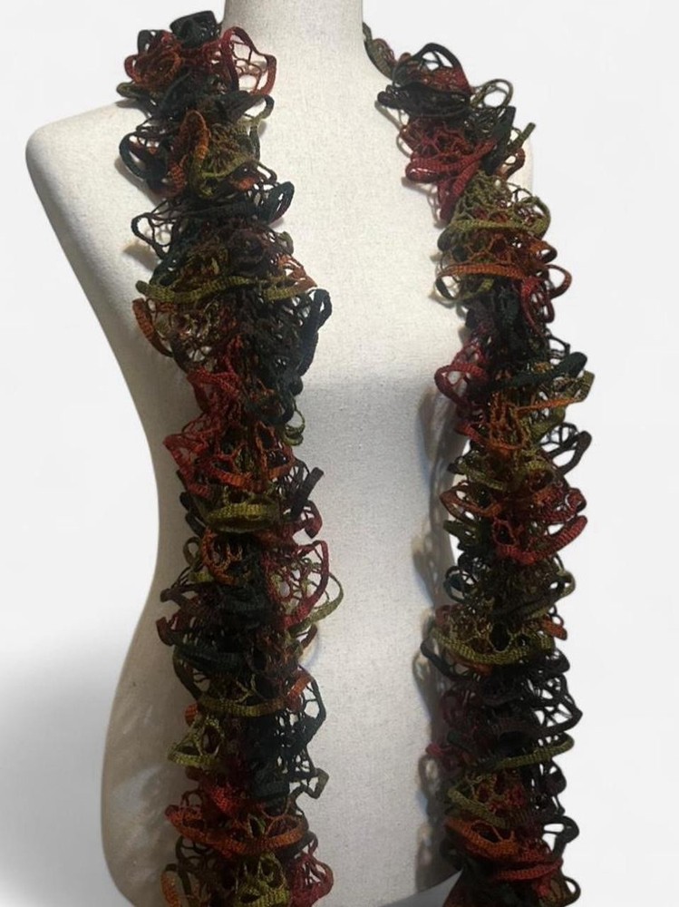Ruffled Mesh Yarn Scarf Multicolor Autumn Colors