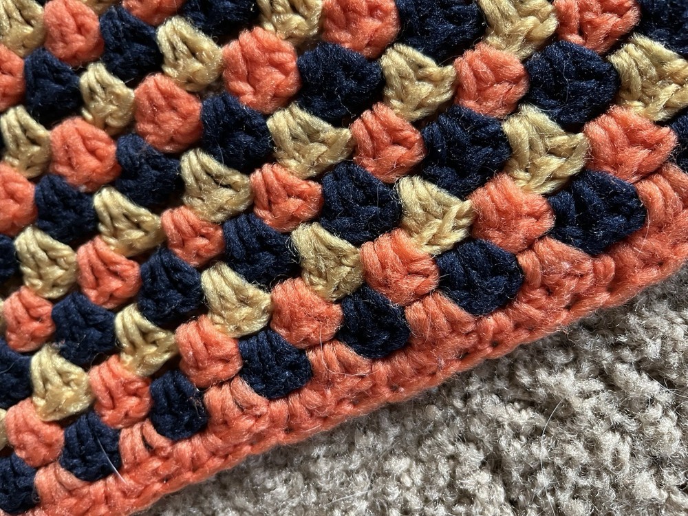 Handmade Continuous Granny Square Crochet Blanket Orange Blue Yellow