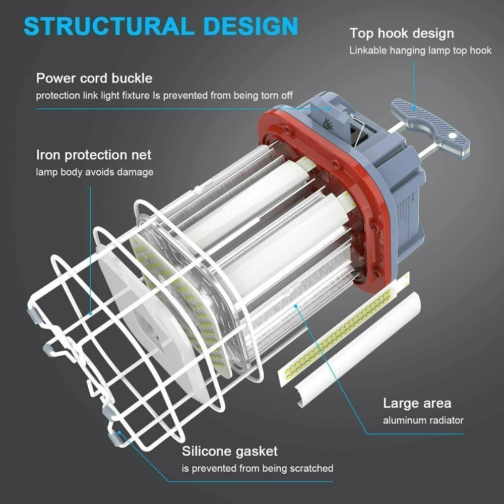100W LED Temporary Work Light Construction Linkable Hanging Jobsite Light 5000K