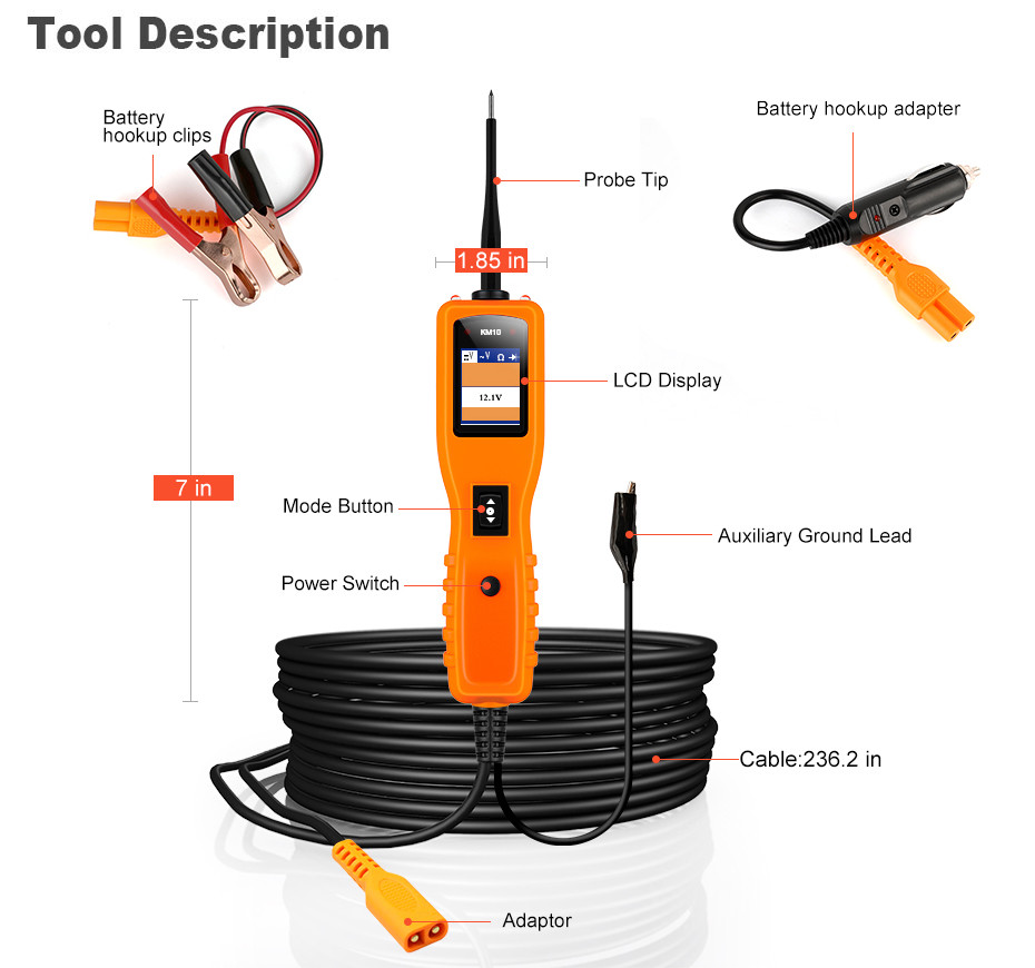 KM10 Circuit Tester Power Circuit Probe Kit Electrical System Diagnostic Tool
