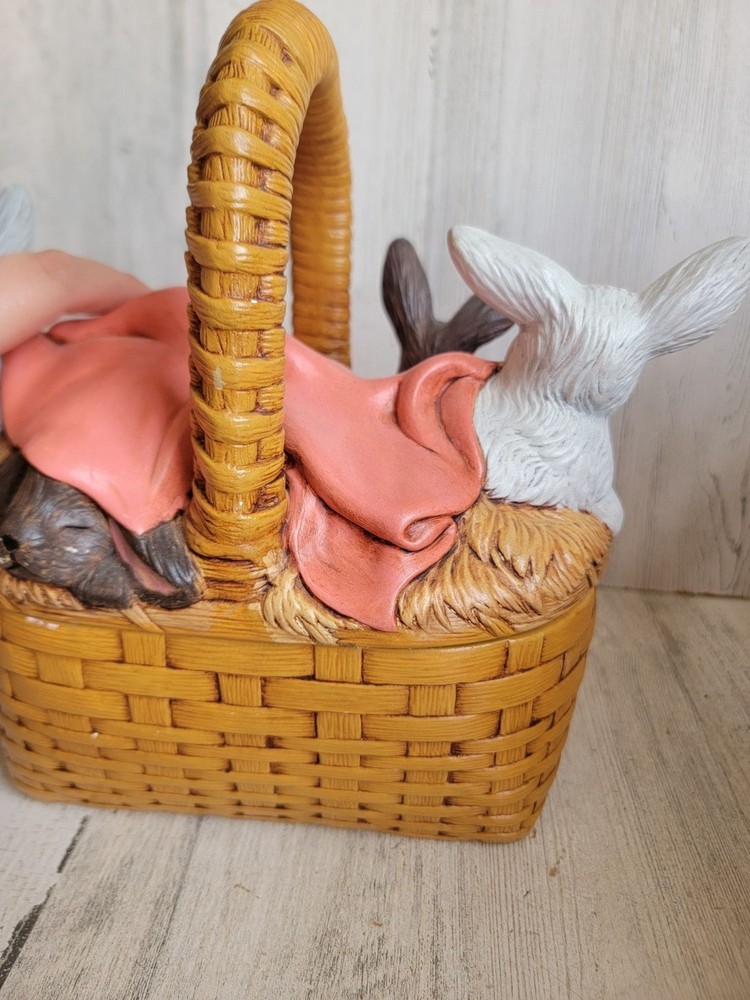 Vintage ceramic Easter Bunny basket unique rabbits spring home decor