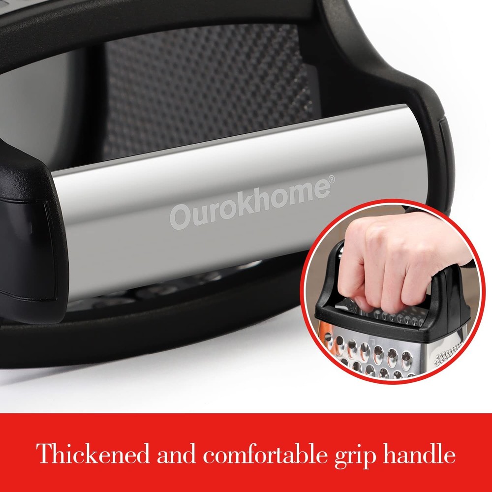 4-Side Black Stainless Steel Box Grater with Handle Container for Kitchen