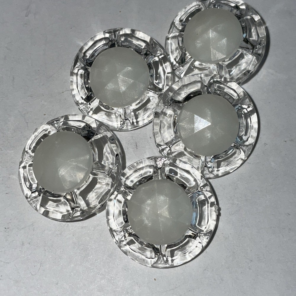 5 Plastic Clear Plastic & White Buttons Snap Together 7/8”