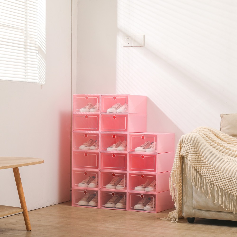 24 Pack Shoe Storage Boxes With Clear Flip Lid, Stackable Shoe Storage Organizer