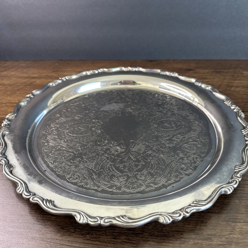 Oneida Silver Plated Platter 12 Inch Scrolls Intricate Design ~ Please Read
