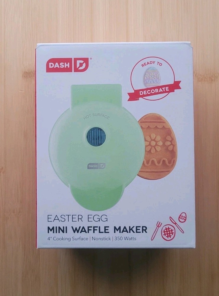 Dash Easter Egg Mini Waffle Maker Teal Green Non-Stick 4"