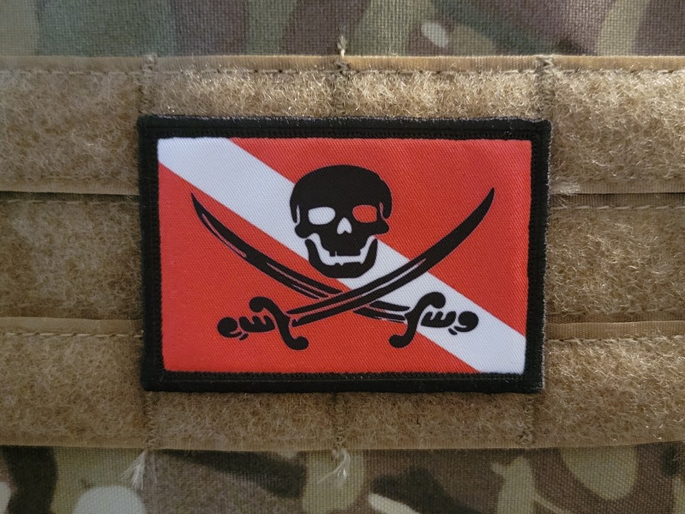 Calico Jack Dive Flag  Skull Crossbones Hook Loop 2x3" Scuba Diver Morale Patch