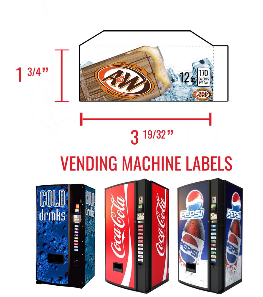 (6) Dixie Narco 276e 12 oz "CAN" Vend Labels - Flavor Strips - VARIETY PACK