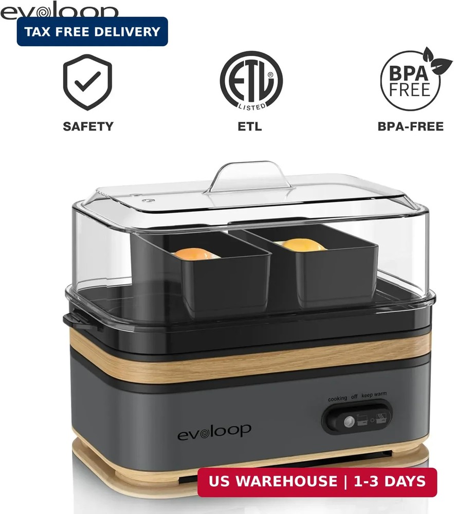 Evoloop Rapid Egg Cooker Electric 6 Eggs Capacity, Soft, Medium, Hard Boiled, Po