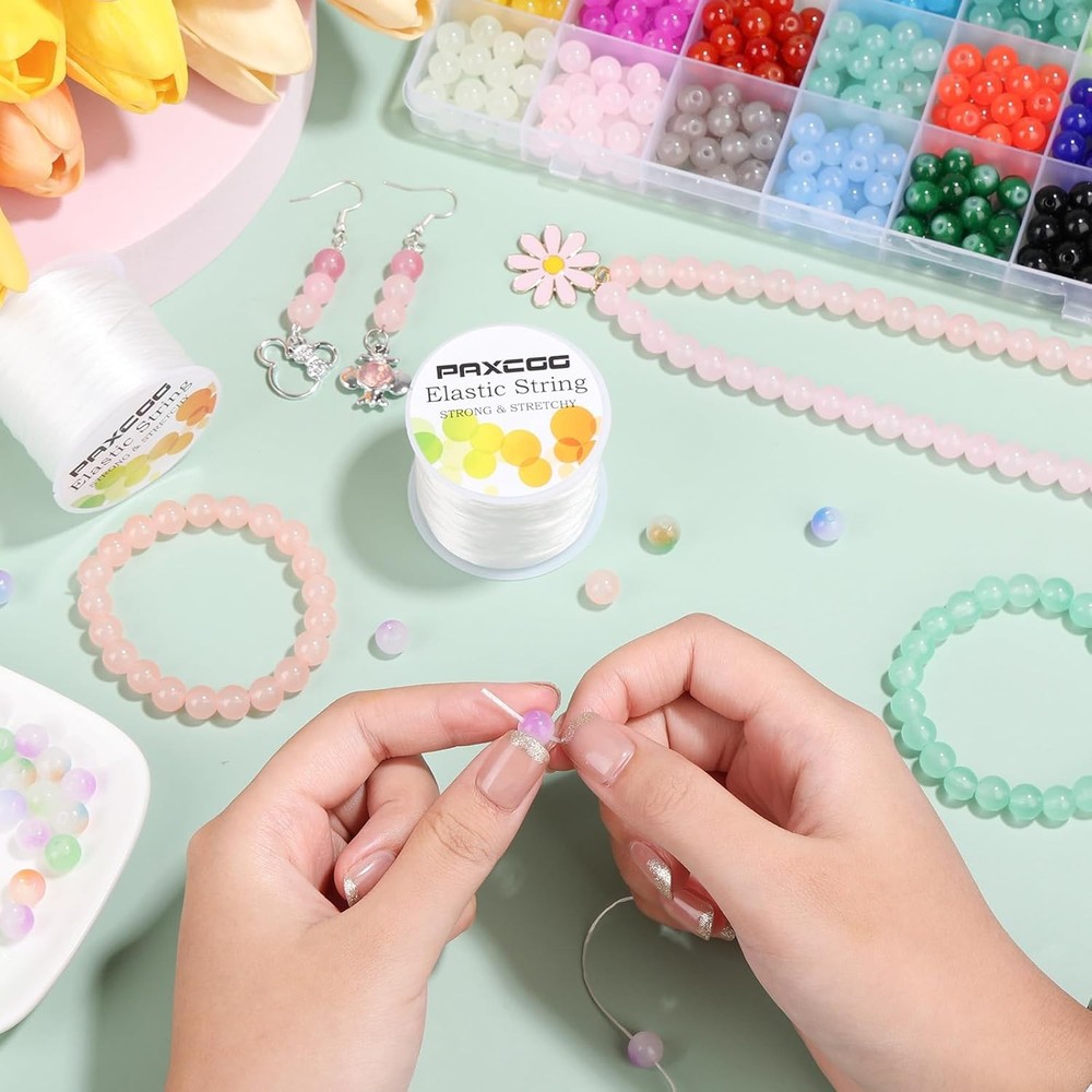 2 Rolls Elastic String for Bracelets, Stretch Magic Elastic String Bead Cord