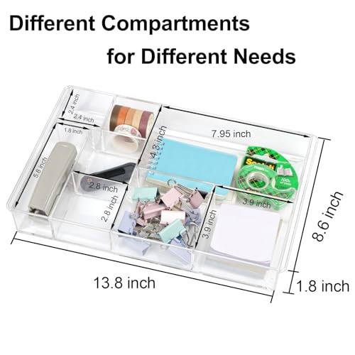 Clear Drawer Organizer, Large Acrylic Drawer Divider Tray for 8-Section