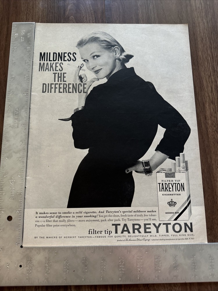 1957 Tareyton Filter Tip Cigarettes Print Ad Mildness Makes A Difference