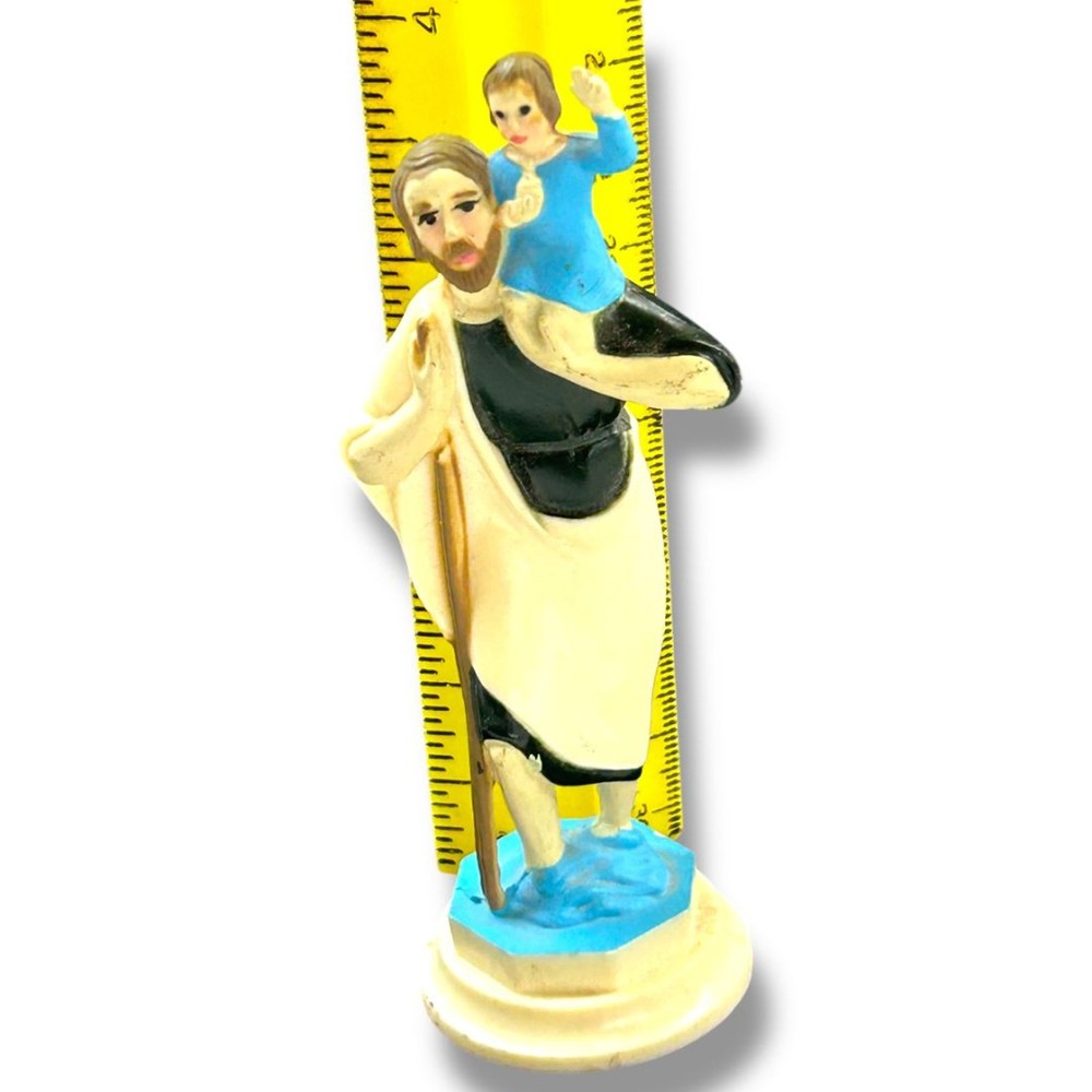 Vintage Saint Christopher Plastic 4" Statue Carrying Child
