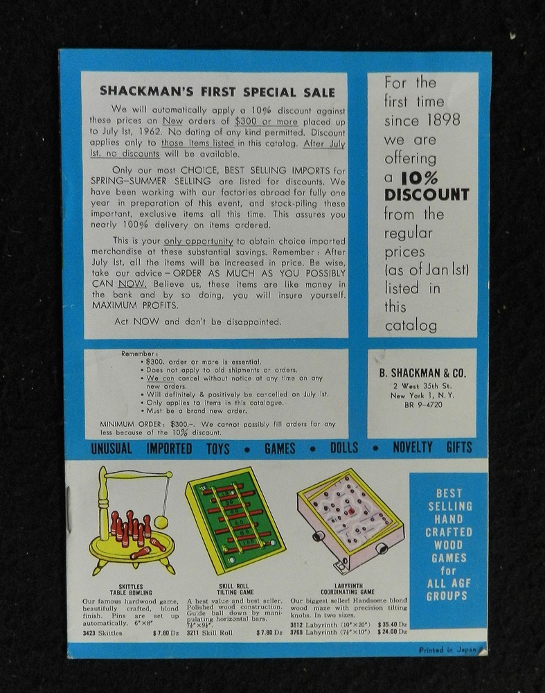 1962 B SHAKMAN & CO ORIGINAL CATALOG