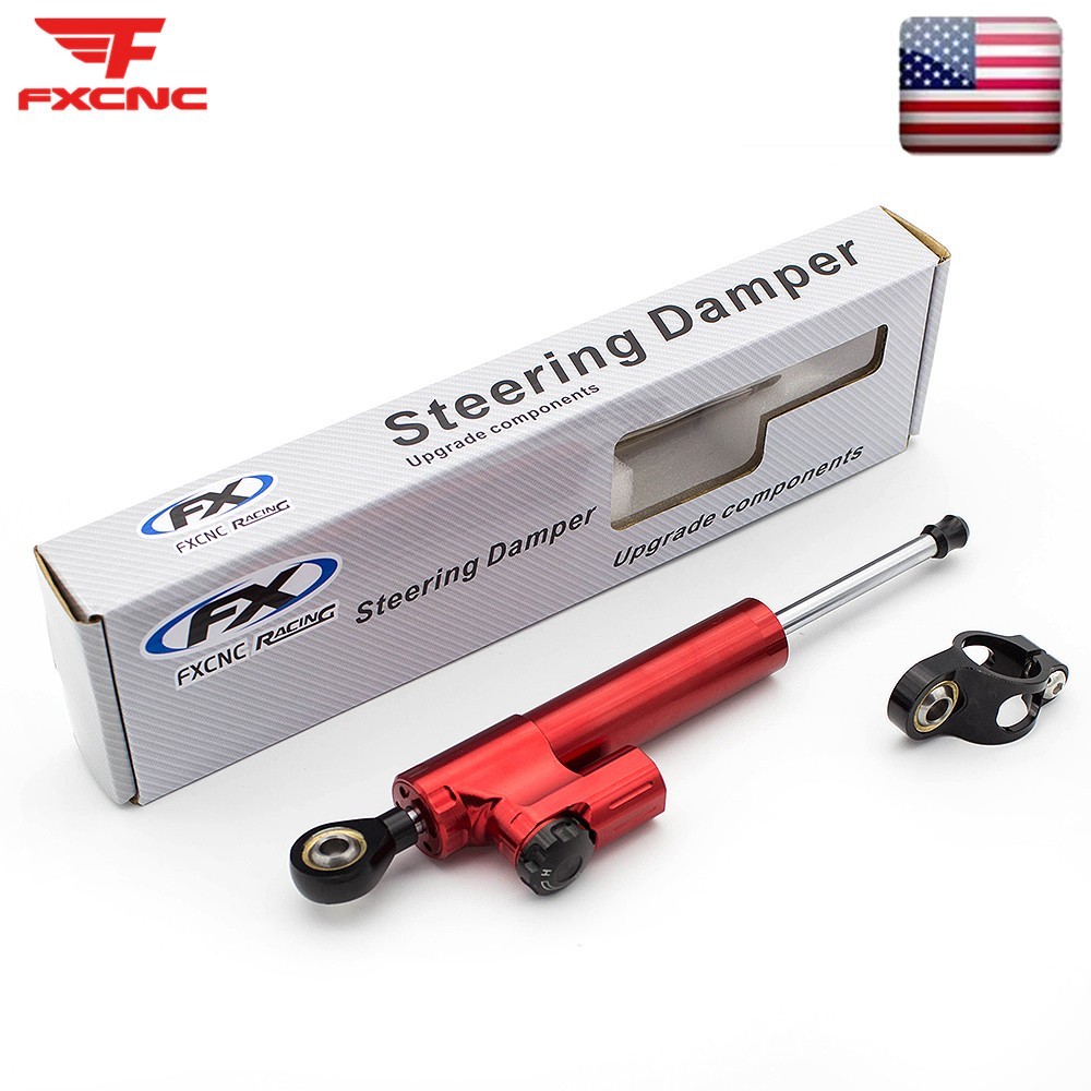 255MM Motorcycle Universal CNC Adjustable Steering Damper Stabilizer Safety Red